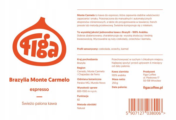 Kawa ziarnista Figa Coffee Brazylia Monte Carmelo ESPRESSO 250g