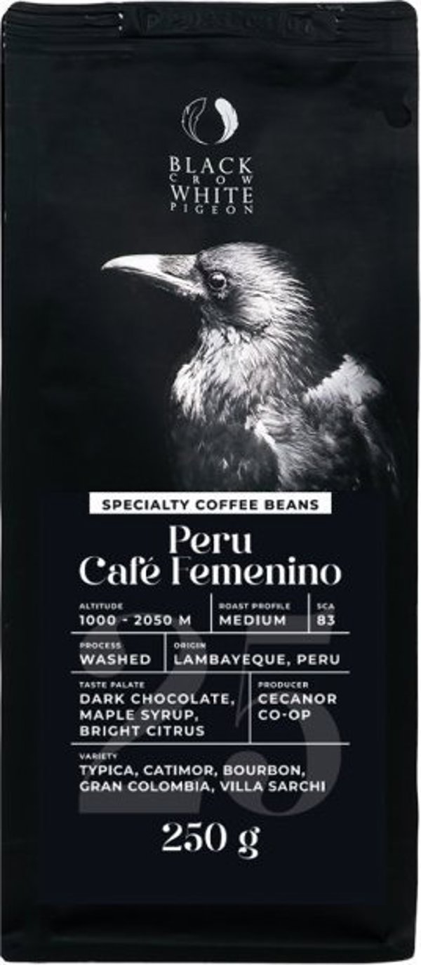 Καφές σε κόκκους Black Crow White Pigeon Peru Cafe Femenino 250 g