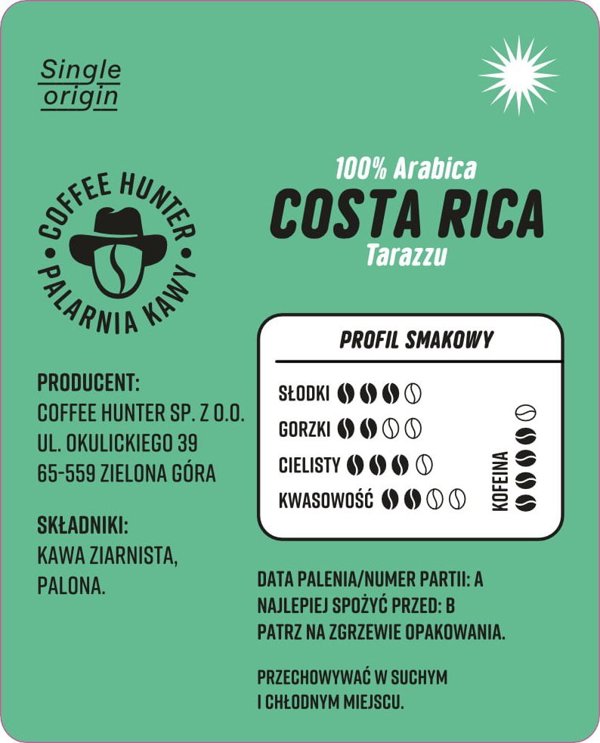 Kawa ziarnista Coffee Hunter Costa Rica Tarazzu 1 kg