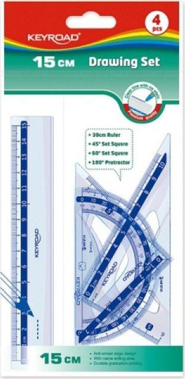 Σετ Γεωμετρικών Εργαλείων Keyroad, Διαφανές Πλαστικό, 4 Τεμάχια