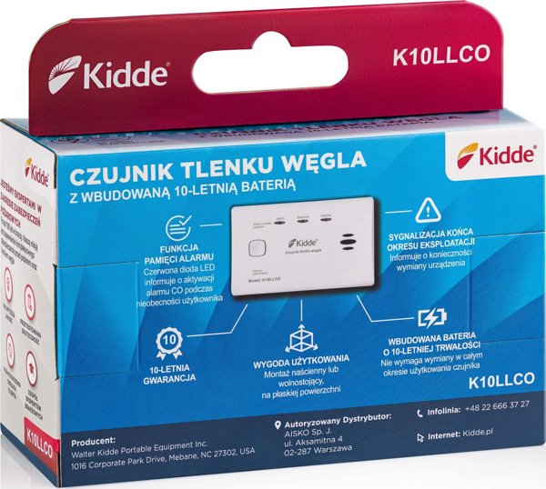 Kidde Ανιχνευτής Μονοξειδίου του Άνθρακα K10LLCO, 10ετής Διάρκεια Ζωής με Ενσωματωμένη Μπαταρία