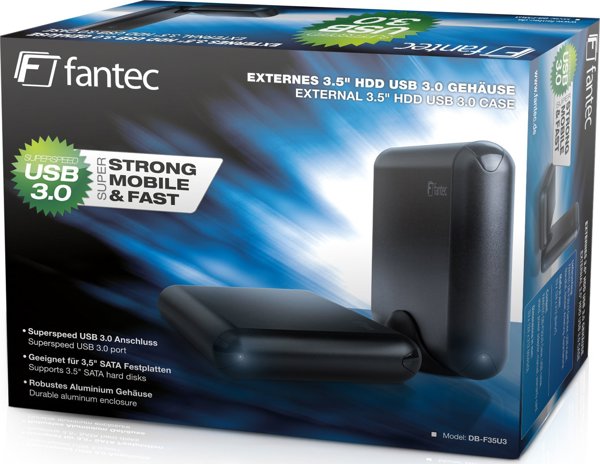 Κιβώτιο Fantec FANTEC DB-F35U3 Εξωτερική θήκη σκληρού δίσκου από μαύρο αλουμίνιο. Κατάλληλο για σκληρούς δίσκους SATA I/II/III 8,89cm 3,5 ιντσών