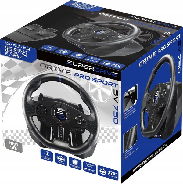 Subsonic Superdrive SV750 Drive Pro Sport Τιμόνι με Πεντάλ & Λεβιέ Ταχυτήτων, Δόνηση, 270° Rotation για PS4, Xbox Series X/S, Xbox One, Switch & PC