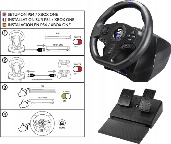 Subsonic Superdrive SV750 Drive Pro Sport Τιμόνι με Πεντάλ & Λεβιέ Ταχυτήτων, Δόνηση, 270° Rotation για PS4, Xbox Series X/S, Xbox One, Switch & PC