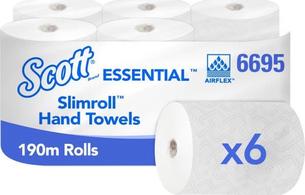 Kimberly-Clark Scott Slimroll Χαρτοπετσέτες σε Ρολό, Λευκές, 6 Ρολά, 190m
