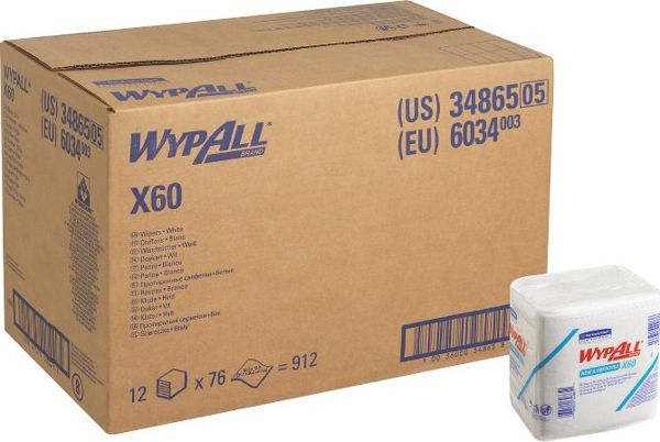 Kimberly-Clark Wypall X60 Μαντηλάκια Καθαρισμού, Πτυσσόμενα, Λευκά, 76 Τεμάχια