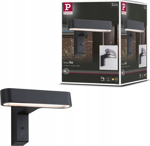 Φωτιστικό Τοίχου Paulmann ITO οριζόντιο IP44 7W 3000K αισθητήρας PIR+ λυκόφως χρώμα ανθρακί