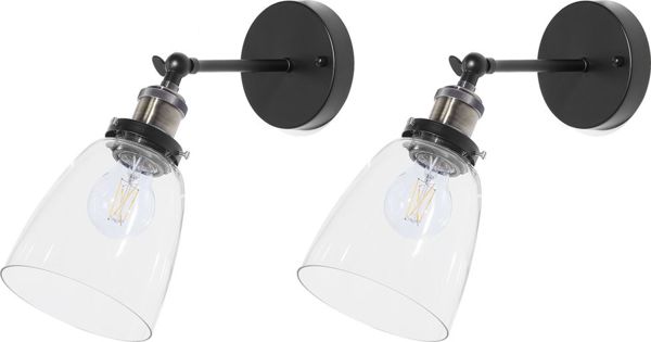 Beliani Σετ 2 Φωτιστικά Τοίχου LOVAT, Μαύρο Γυάλινο Design με Ορειχάλκινες Λεπτομέρειες