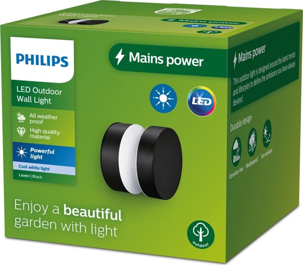 Φωτιστικό Τοίχου Philips WALL LED LIGHT LAVEN 6 W 40K IP44 ΜΑΥΡΟ