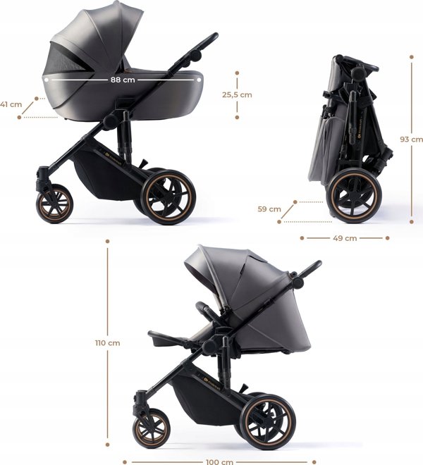 Παιδικό καρότσι KINDERKRAFT 3σε1 PRIME 2 3IN1 MINK PRO SHADOW GREY, KSPRIM02GRY300I
