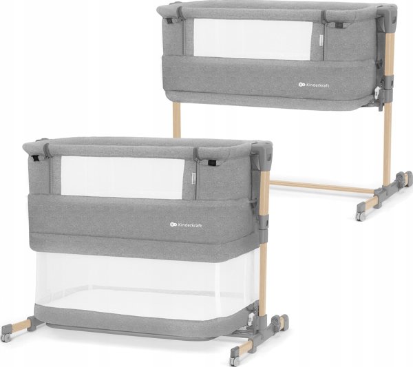 KinderKraft Kinderkraft Baby cot NESTE GROW light grey full wood KCNEGR00LGR000W