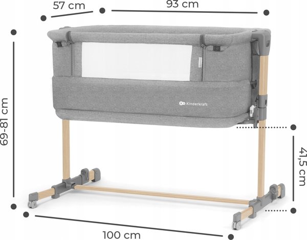 KinderKraft Kinderkraft Baby cot NESTE GROW light grey full wood KCNEGR00LGR000W