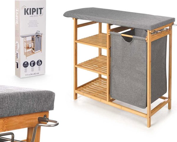 Ντουλάπι Kipit Bamboo με σιδερώστρα και καλάθι ρούχων BAMY, 111 x 34 x 82 cm 14294886 8430850000000