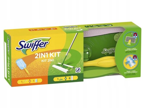 Swiffer Σετ Καθαρισμού 2in1 Σκούπα Δαπέδου και Ξεσκονόθισμα με Ανταλλακτικά Πανιά