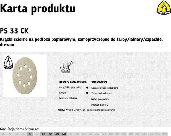 Klingspor Δίσκοι Λείανσης Velcro PS 33 CK, 125mm, Κόκκωση 100, Σετ 5 Τεμαχίων