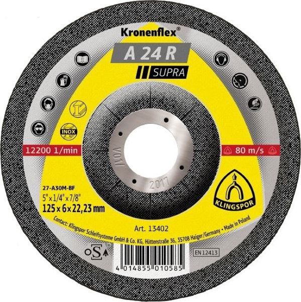 Klingspor Δίσκος Λείανσης Μετάλλου A 24 R Supra 125x6.0x22mm - 45434A