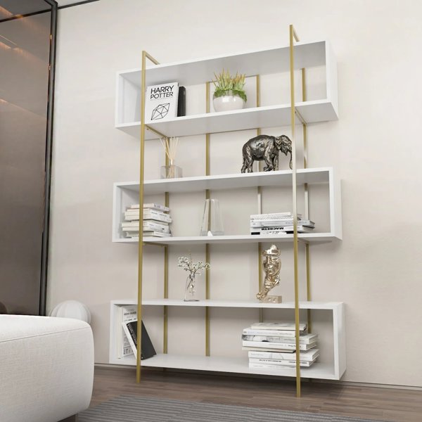 Knygų lentyna Kalune Design Bruti 875ZNA4510, auksinė/balta