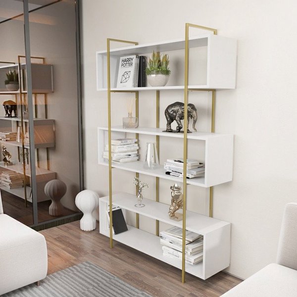 Knygų lentyna Kalune Design Bruti 875ZNA4510, auksinė/balta
