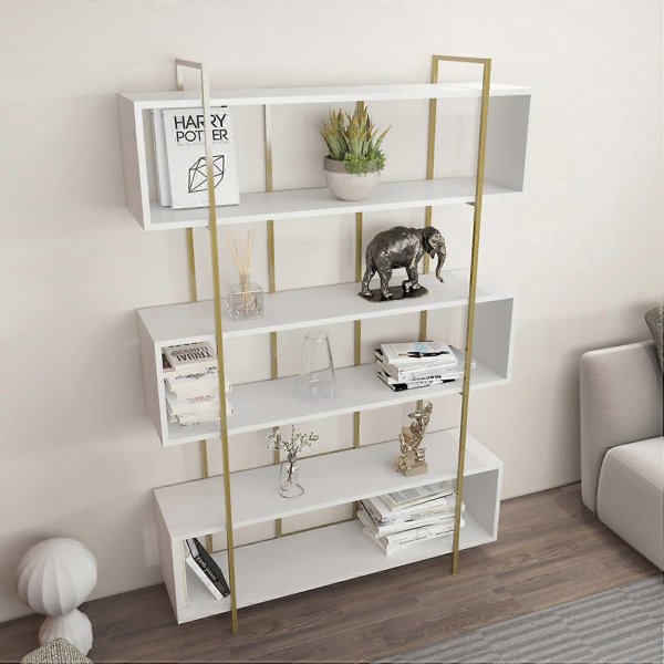 Knygų lentyna Kalune Design Bruti 875ZNA4510, auksinė/balta