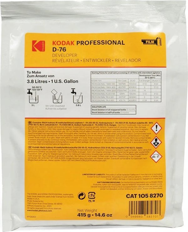 Kodak εμφάνιση φιλμ D-76 3.8L (σκόνη)