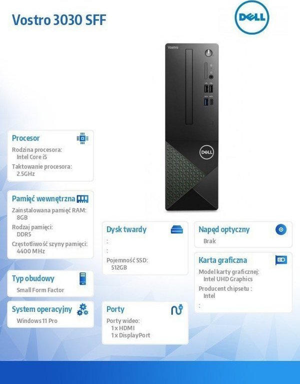 Υπολογιστής Dell DELL Vostro 3030 Intel® Core™ i5 i5-14400 8 GB DDR5-SDRAM 512 GB SSD Windows 11 Pro SFF PC Μαύρο