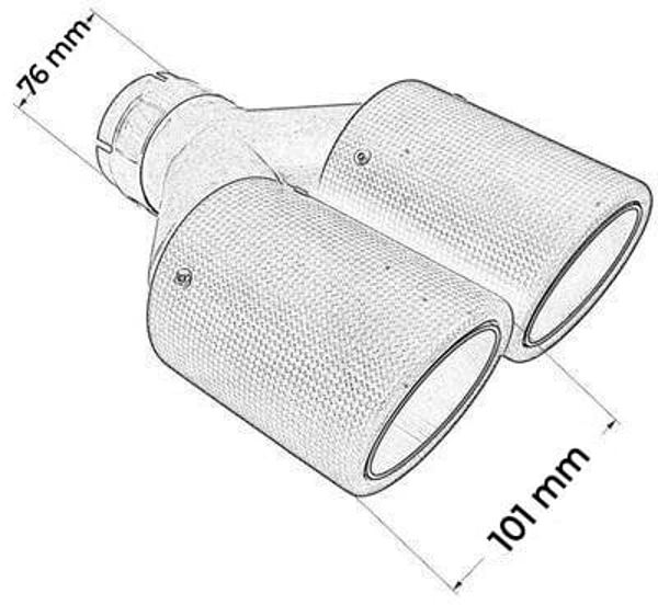 MTuning Ακροφύσιο Εξάτμισης Carbon Matte, Διπλή Έξοδος 101mm, Είσοδος 76mm
