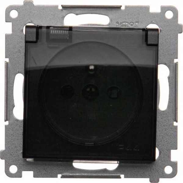 Kontakt-Simon Simon 54 Πρίζα Σούκο IP44, 16A 250V, Μαύρο Ματ, με Διαφανές Καπάκι, DGZ1BZ.01/49A