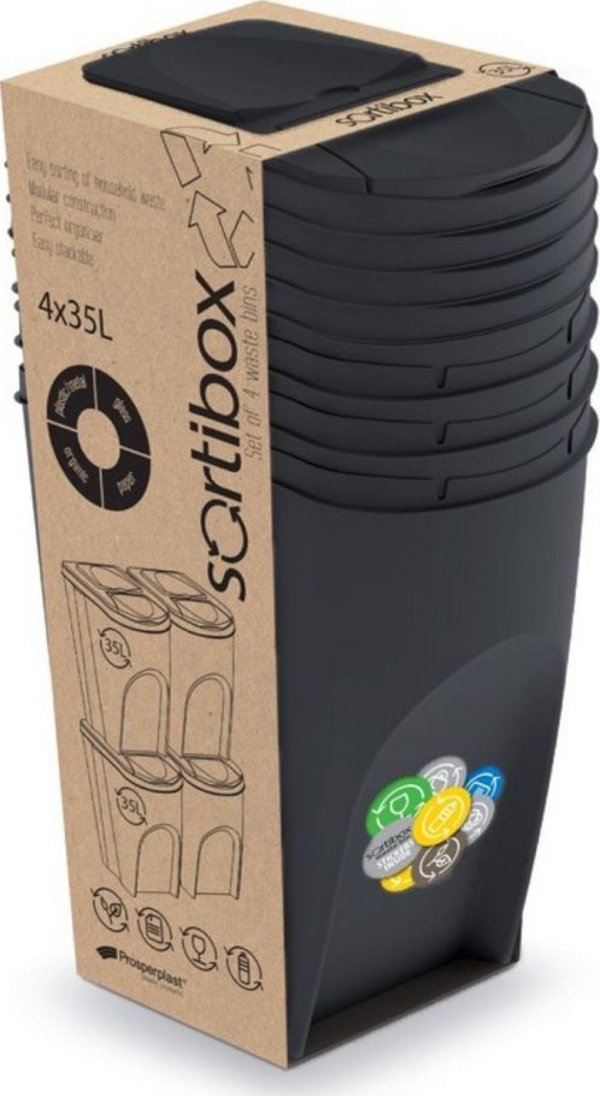 Κάδος Απορριμμάτων Prosperplast Sortibox 4 x 35L Μαύρος (IKWB35S4-S433)