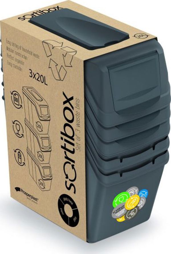 Κάδος απορριμμάτων PROSPERPLAST Sortibox για διαλογή 3 x 20L γκρι (CEN-68347)