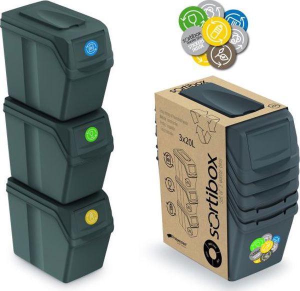 Κάδος απορριμμάτων PROSPERPLAST Sortibox για διαλογή 3 x 20L γκρι (CEN-68347)