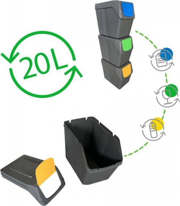 Κάδος απορριμμάτων PROSPERPLAST Sortibox για διαλογή 3 x 20L γκρι (CEN-68347)