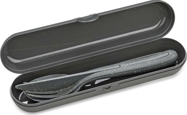 Koziol Σετ Μαχαιροπίρουνα Klikk Ready Nature Ash Grey, Φορητό Σετ Φαγητού για Ταξίδια