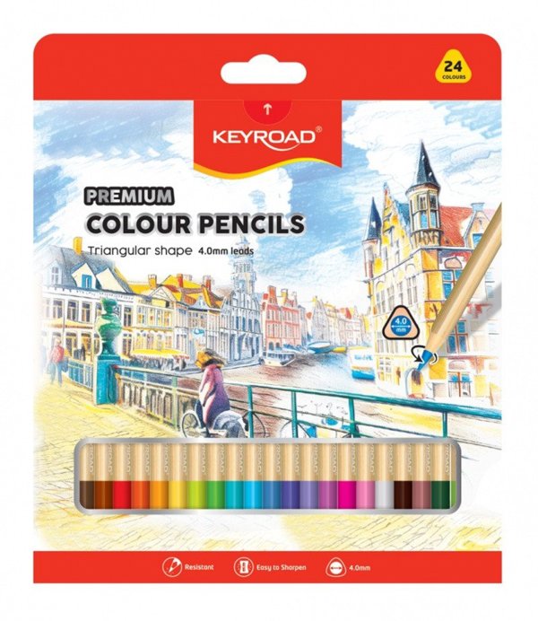 Μολύβια KEYROAD, τριγωνικά, 4mm, 24 τεμ., μίξη χρωμάτων
