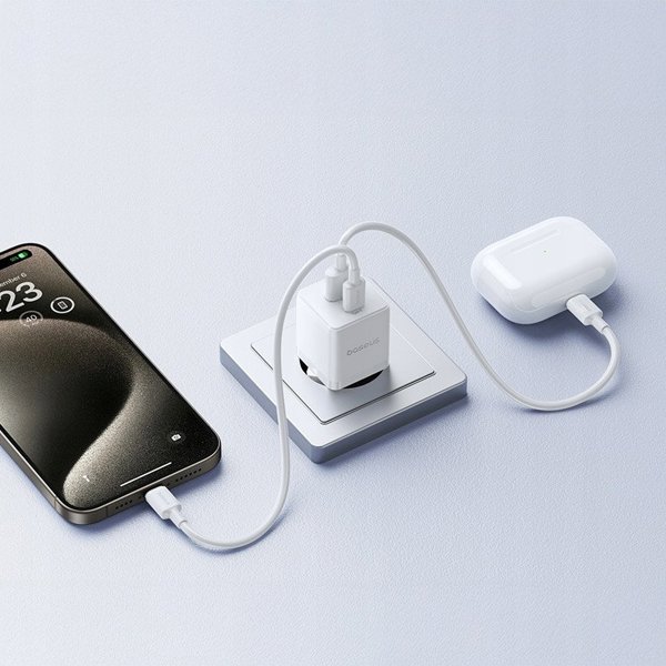 Φορτιστής τοίχου Baseus Palm 30W USB-A, USB-C λευκός