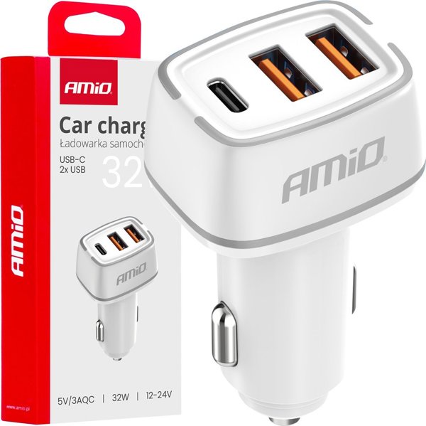 Φορτιστής AMiO Φορτιστής αυτοκινήτου 2x usb-a + usb-c 32w amio-03890