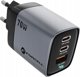 ForCell F-Energy GaN III VT-37 Φορτιστής Δικτύου 70W, 2x USB-C & 1x USB-A, PD QC4.0, με Οθόνη LCD, Γκρι