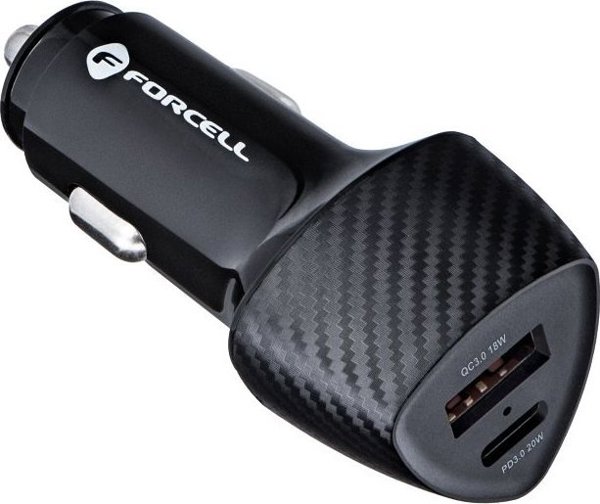Φορτιστής ForCell FORCELL CARBON φορτιστής αυτοκινήτου Τύπος C 3.0 PD20W + USB QC3.0 18W 5A CC50-1A1C μαύρο (Σύνολο 38W) 11466912 5903396133770