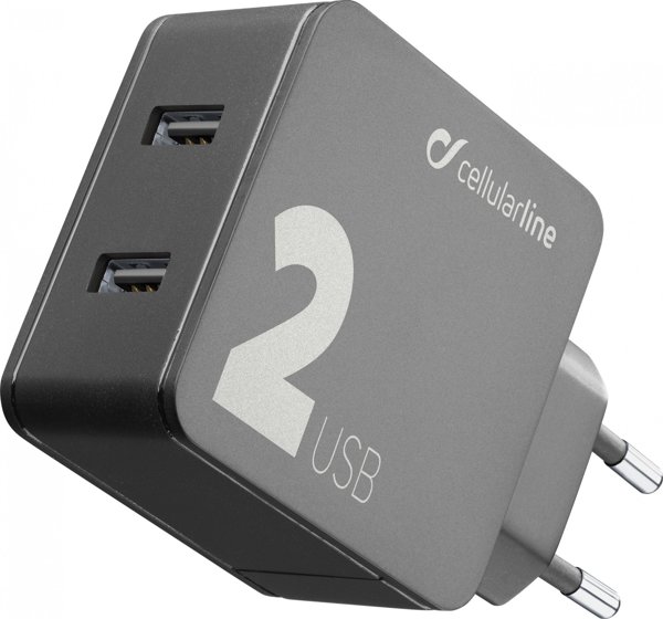 Φορτιστής Cellular Line Cellularline Multi-Power 2 Home Charger 2x USB 12W +12W, Μαύρο
