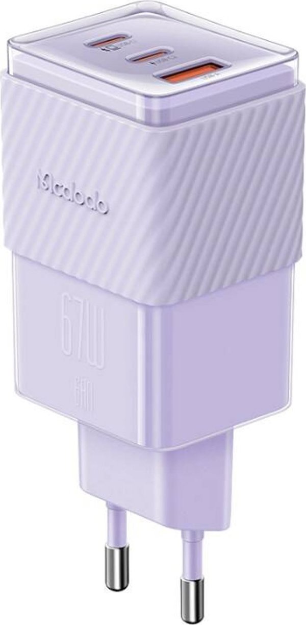 Φορτιστής Mcdodo Φορτιστής τοίχου GaN 67W Mcdodo CH-1502 2x USB-C, USB-A (μωβ)