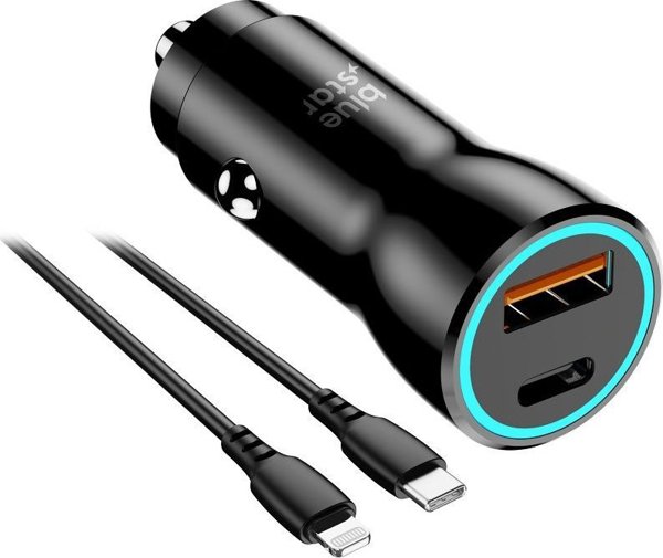 Φορτιστής Blue Star Φορτιστής αυτοκινήτου BLUE STAR 3A 25W Type C + USB A + καλώδιο Τύπου C σε Lightning PD QC3.0 AFC PPS μαύρο 13963038 5903396275807