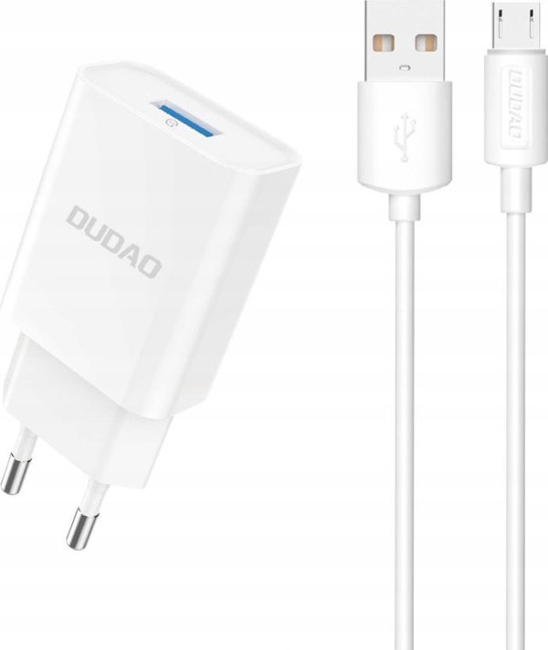 Φορτιστής τοίχου Dudao A4EU USB-A 2.1A - λευκός + καλώδιο USB-A - micro USB