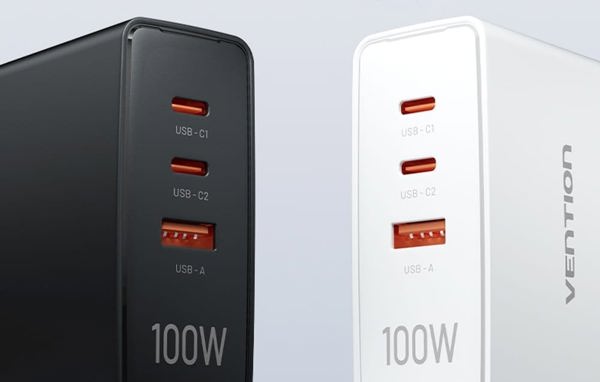 Φορτιστής τοίχου Vention FEGB0-EU 2xUSB-C 1xUSB-A 100W/100W/30W GaN (μαύρο)