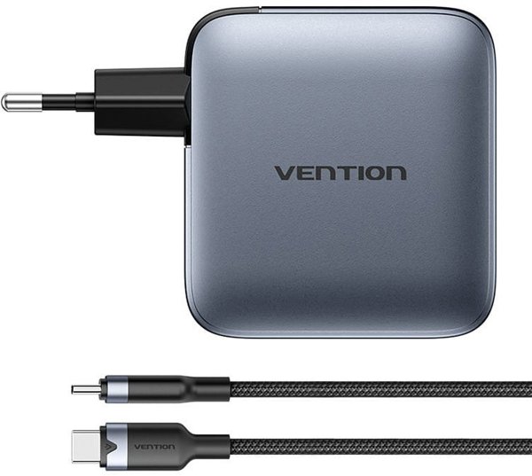 Φορτιστής τοίχου Vention 3x USB-C, 1x USB-A, (100W/100W/30W/30W) (γκρι) με καλώδιο USB-C σε USB-C (1m) (μαύρο)