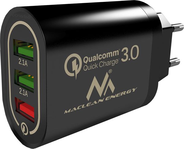 Φορτιστής Τοίχου Maclean MCE479, 3x USB-A, 3A, Quick Charge 3.0, Μαύρο