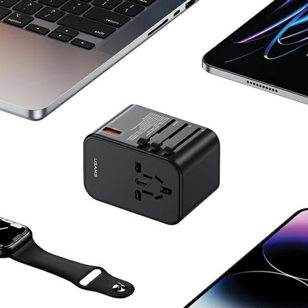 Φορτιστής Usams USAMS Αντάπτορας δικτύου 1xUSB+2xUSB-C T62 65W 4 σε 1 US/AU/EU/UK μαύρο/black CC199TC01 (US-CC199) Univesal Travel Charger