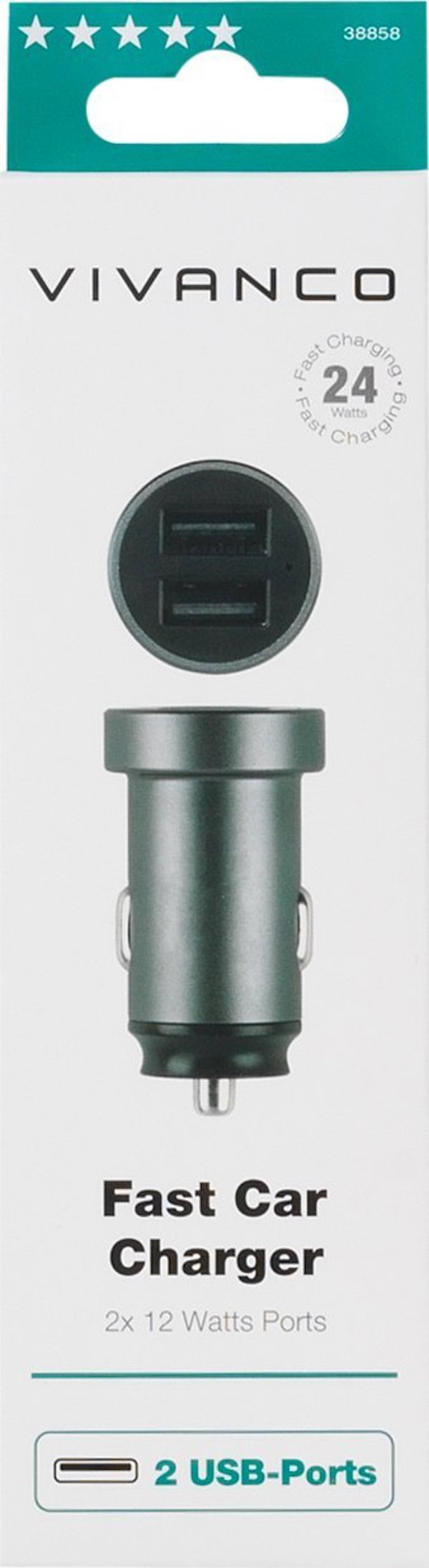 Φορτιστής αυτοκινήτου Vivanco USB 2x2.4A (38858)