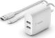 Belkin Φορτιστής Τοίχου BOOST↑CHARGE WCD001VF1MWH, 2x USB-A, 3A, με Καλώδιο 1m, Λευκό