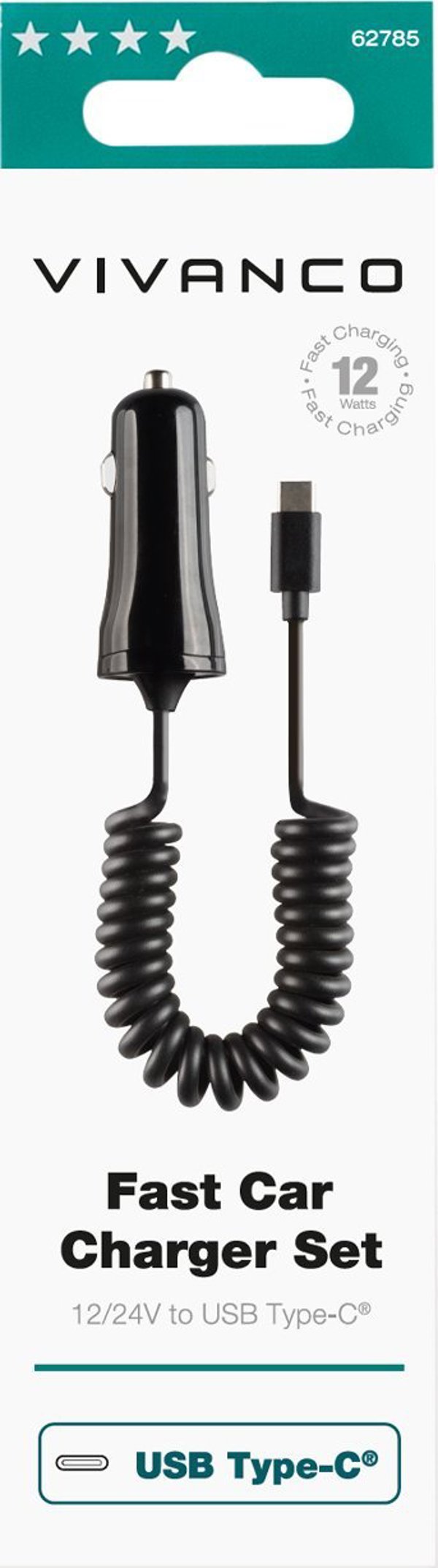Φορτιστής Vivanco Vivanco φορτιστής αυτοκινήτου USB-C 12W 1m, μαύρο (62785)