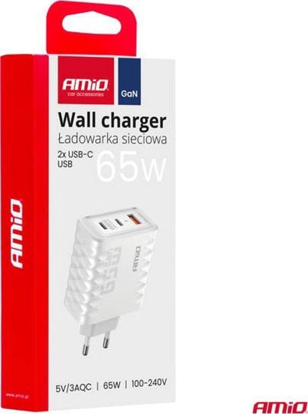 Φορτιστής τοίχου Quick Charge 65W USB-A + 2x USB-C AMIO-04289