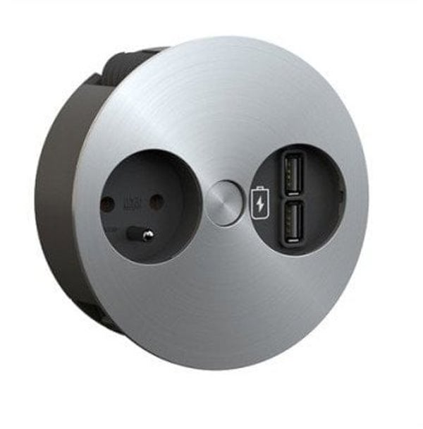 Φορτιστής BACHMANN TWIST 1xUTE 1xUSB, εμφάνιση ανοξείδωτου χάλυβα AEH, 2 m